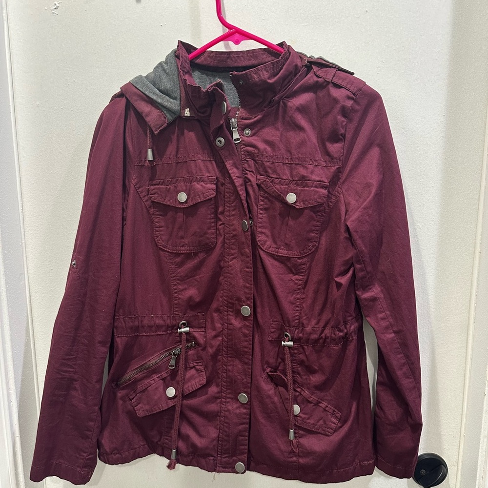 Red Trench Coat with Water-Resistant Fabric and Cinched Waist